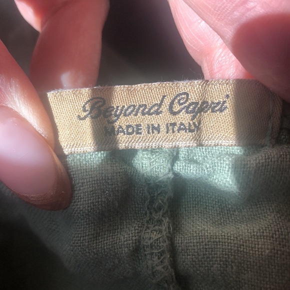 Beyond Capri linen smock like scoop neck shirt sage green subtle polka dot L - Picture 3 of 4